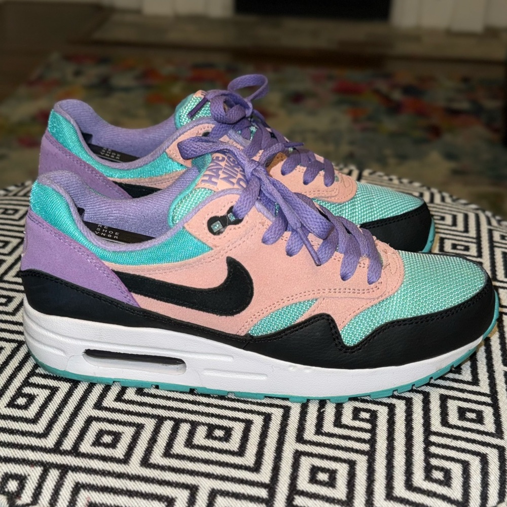 Nike Air Max 1 "Have A Nike Day" Sneakers- Teal, Purple, Pink, Black- Women’s 7
